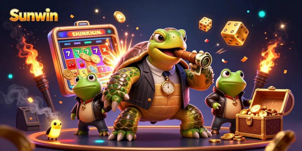 Experience thrilling games at Sunwin with a dynamic casino scene featuring vibrant characters and exciting gameplay.