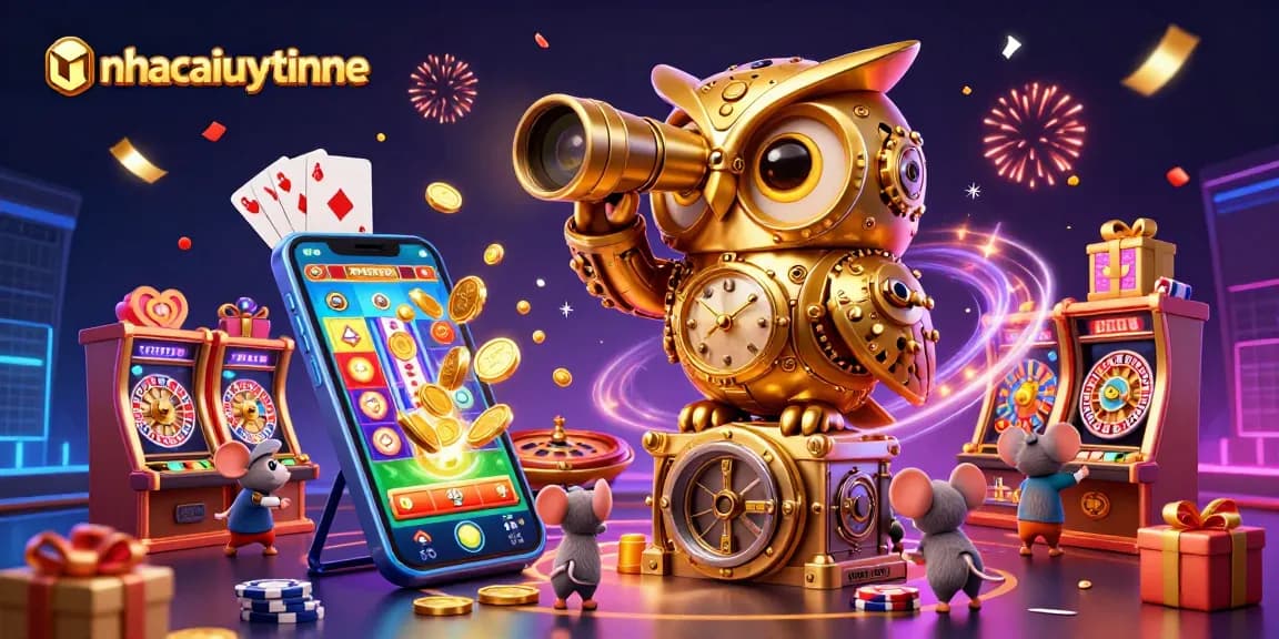 Engage in thrilling gameplay at nhacaiuytinne's vibrant casino with dynamic characters and festive elements.