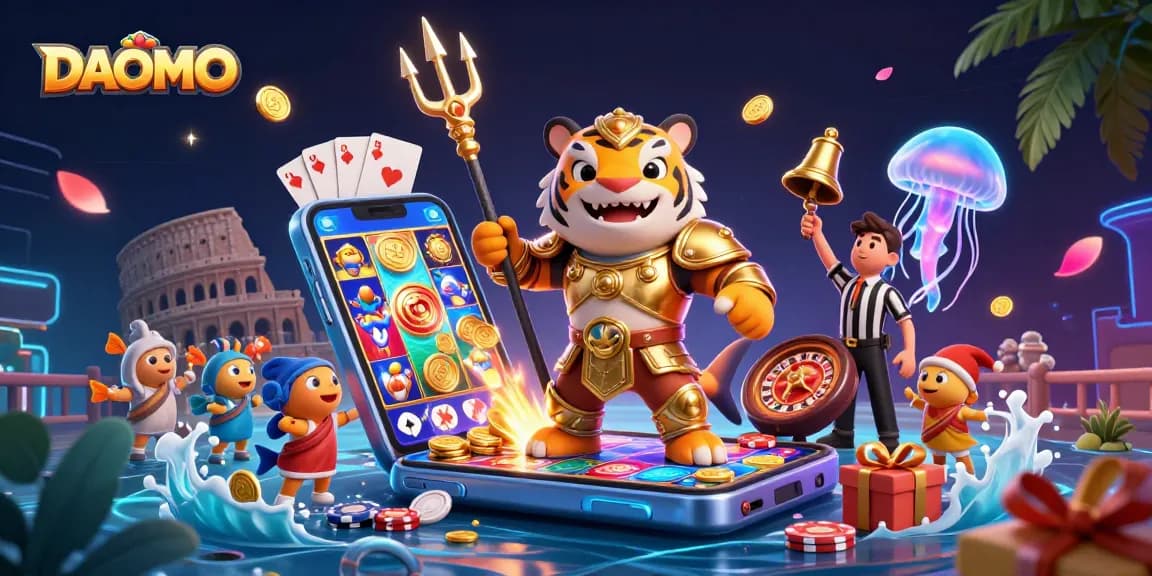 Engage in thrilling gameplay at DAOMO with a vibrant underwater scene showcasing games and prizes.