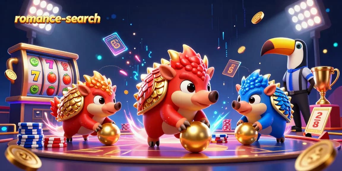 Engaging scene of rival pangolins in vibrant armor and dazzling casino elements at romance-search.