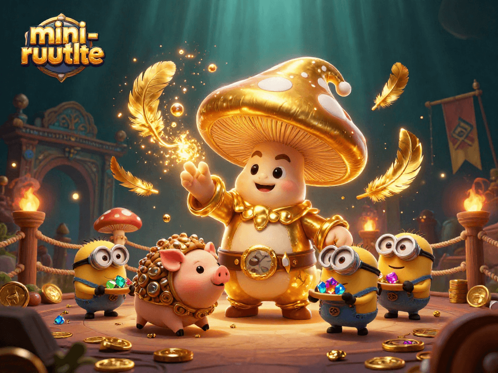 Experience the thrills of mini-roulette with a whimsical 3D illustration featuring magical gold elements