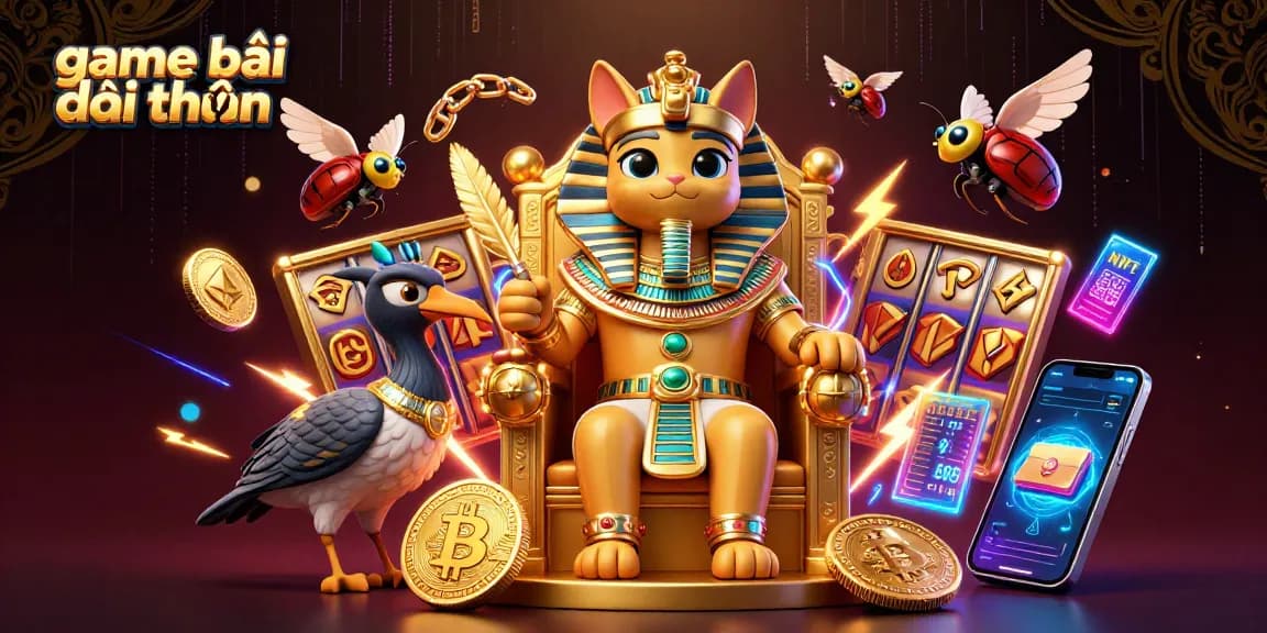 Experience thrilling game bài đổi thưởng with vibrant Egyptian-themed casino illustration.