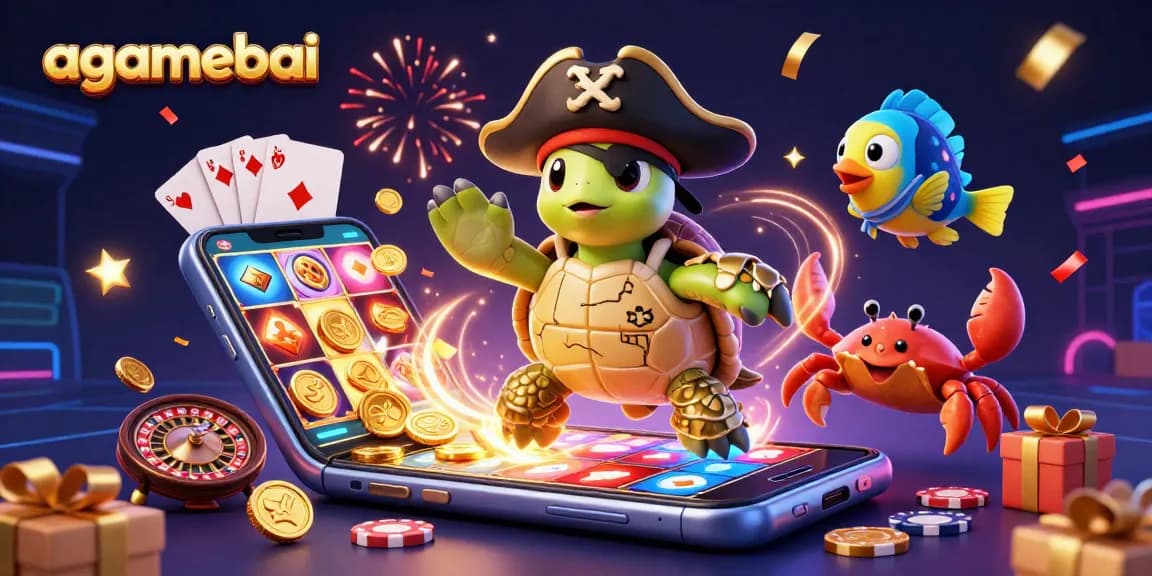 Experience thrilling gameplay with agamebai's vibrant casino characters amidst spinning slot reels and gold coins.