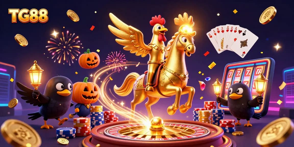 Experience the thrill of winning with TG88, showcasing vibrant casino elements and dynamic characters.