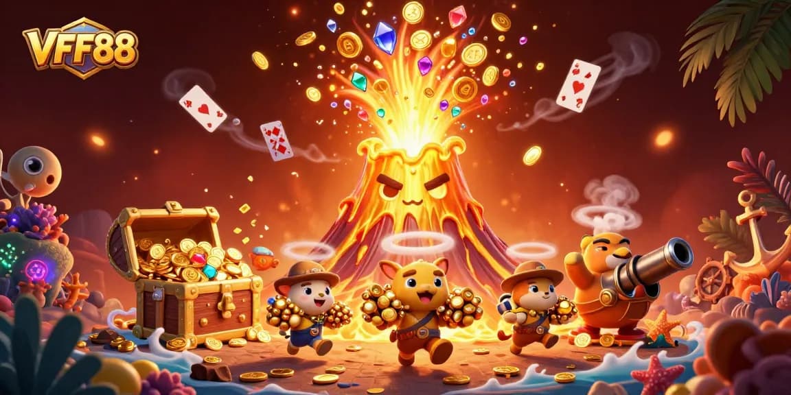 Engage with thrilling VFF88 casino gameplay amid a dynamic eruption of treasures.