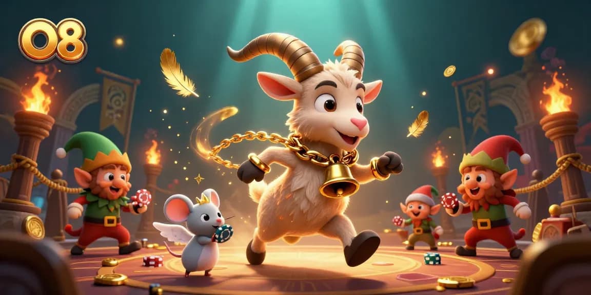 Experience the thrill of O8's festive casino scene with Krampus and engaging characters.