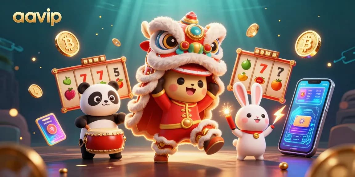 Engage with thrilling games at AAVIP casino featuring dynamic slot elements and festive characters.