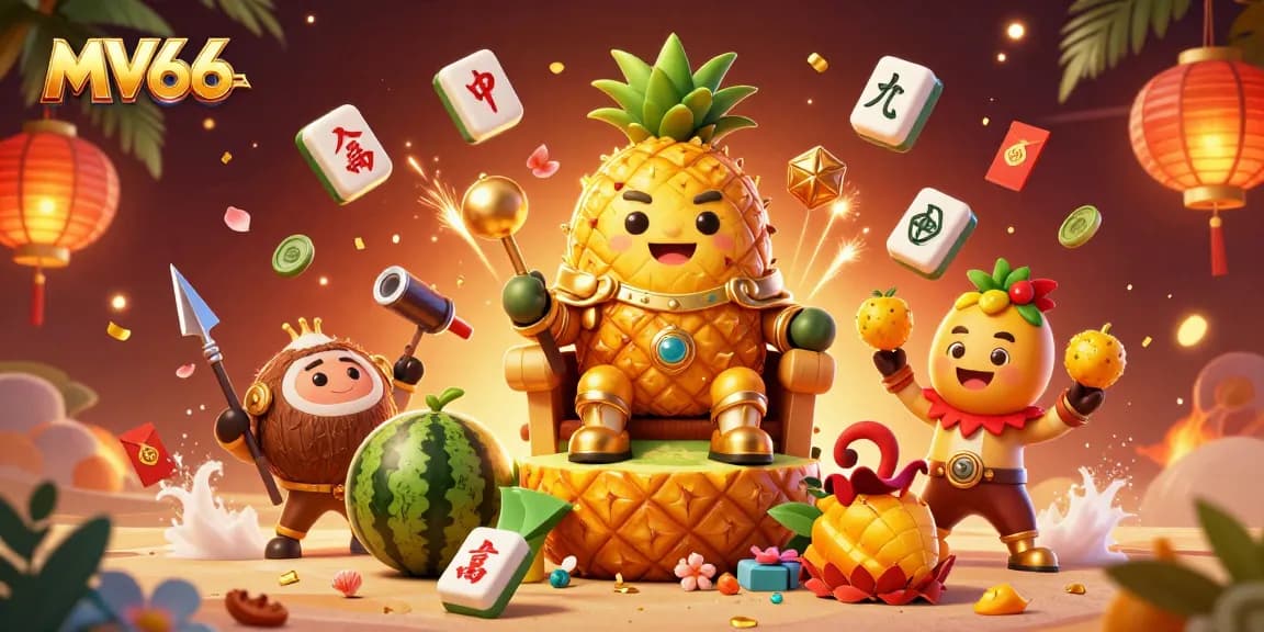 Experience exciting gaming at MV66 with the golden pineapple king and festive casino elements!