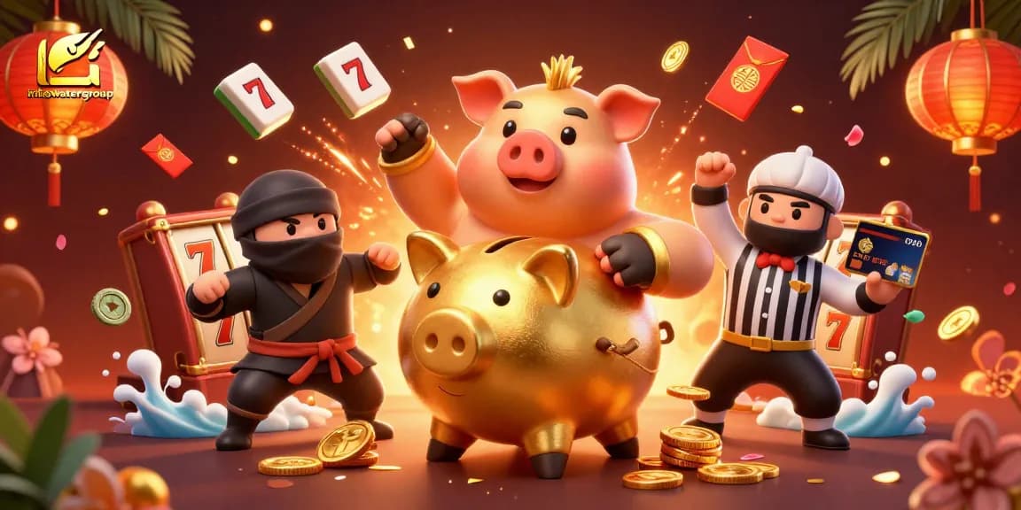 Join the fun with iribawatergroup's thrilling casino experience featuring a golden piggy bank character!
