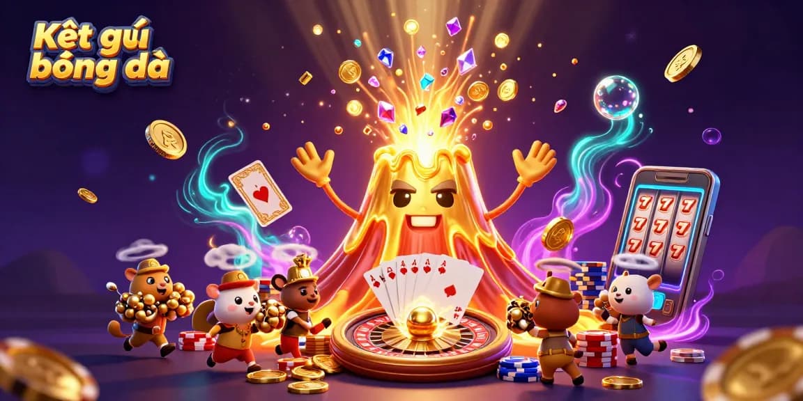 Experience Kết quả bóng đá with a vibrant 3D volcano centerpiece erupting treasures in this dynamic casino scene.