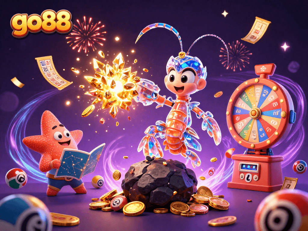 Experience thrilling wins with go88's dynamic gaming scene featuring vibrant characters and elements.