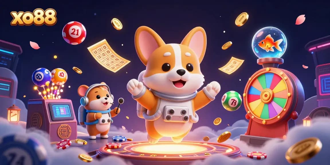 Engaging with xo88 in a vibrant casino scene featuring cartoon characters and exciting gambling elements.