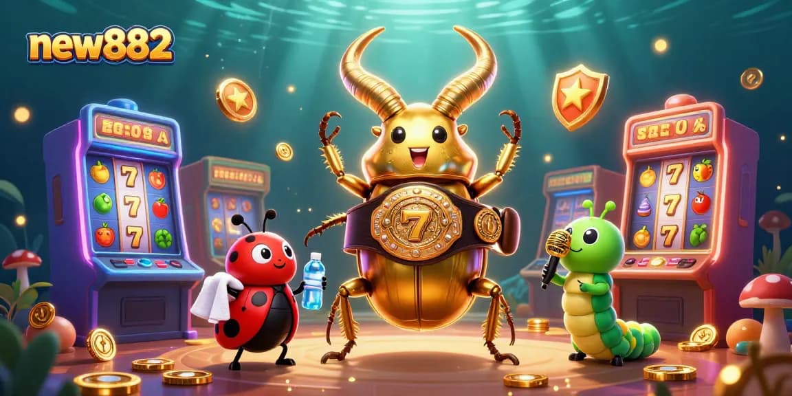 Spin the reels and win big with new882 in this vibrant casino scene showcasing thrilling slot games.