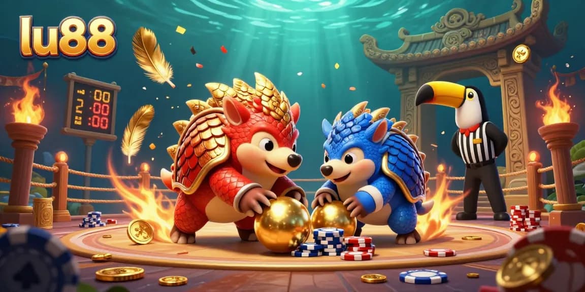 Experience the thrill of lu88 as rival pangolins compete in a dynamic casino scene filled with energy and exciting gambling elements.