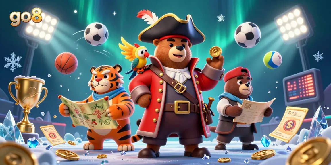Players engage with go8's vibrant casino games featuring pirates, sports elements, and treasures.