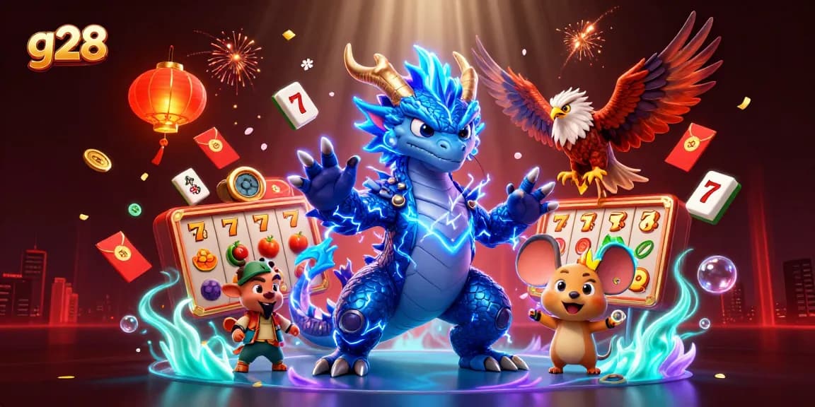 Experience thrilling jackpot moments at g28 with vibrant slot game characters and dynamic casino elements.