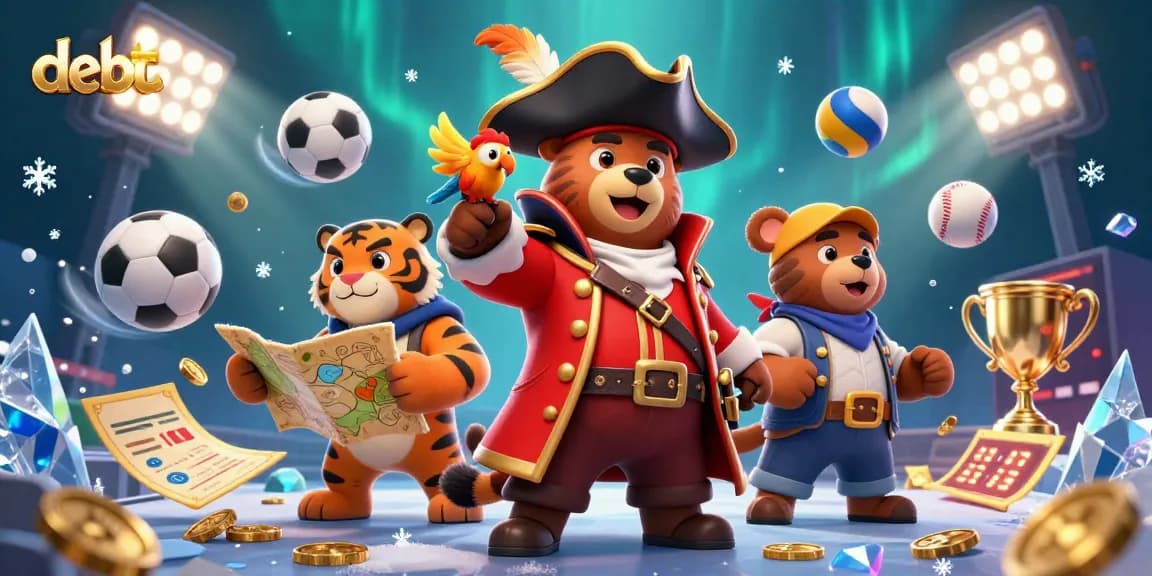 Engage in thrilling sports betting adventures with debet as a pirate bear captain navigates a treasure map.