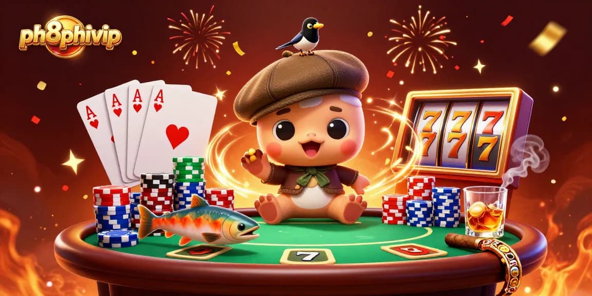Experience thrilling gameplay at ph8phivip with a cute 3D cartoon Nessie amidst vibrant casino elements.