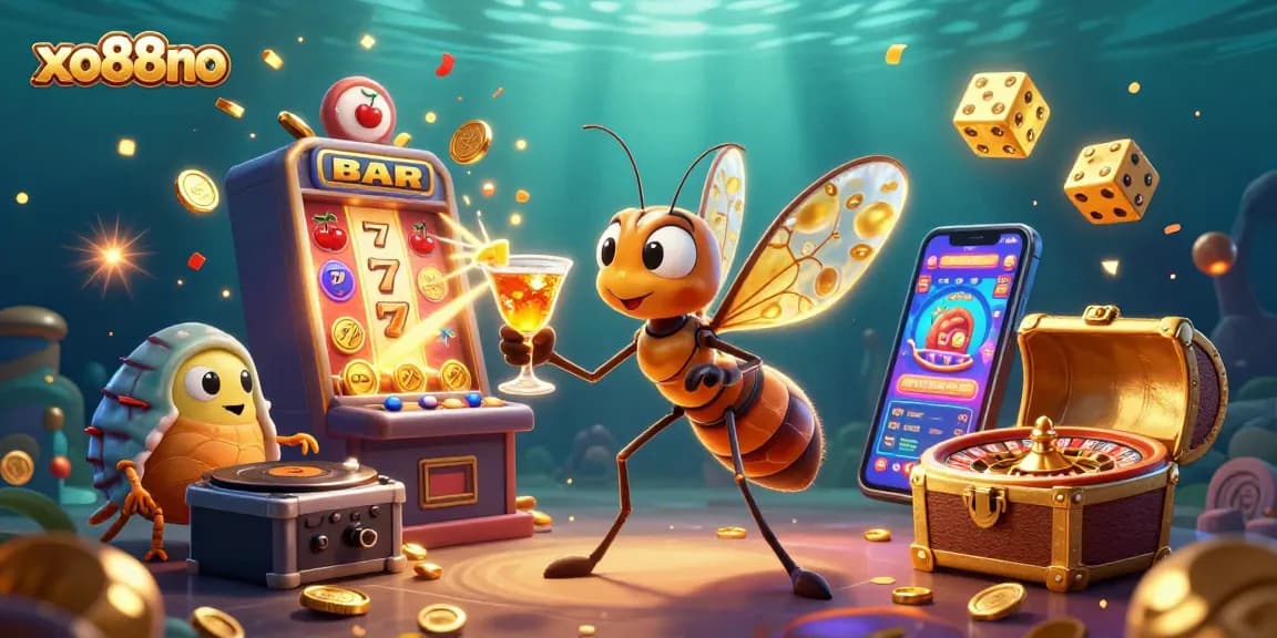 Win big with xo88no at the vibrant casino scene filled with characters and golden treasures.