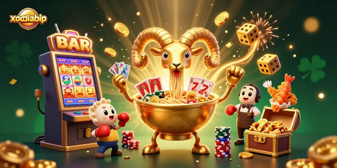 xocdiabip reveals a vibrant 3D casino scene with a ramen bowl dealer in action.