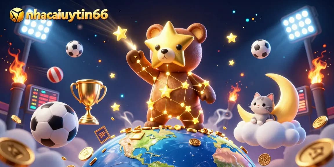 Experience rich gaming action at nhacaiuytin66 as the constellation bear reaches for coins amidst dynamic sports betting elements.