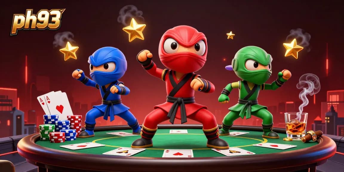 Experience thrilling bets at ph33, where chameleon ninjas showcase poker excitement amid vibrant casino elements.