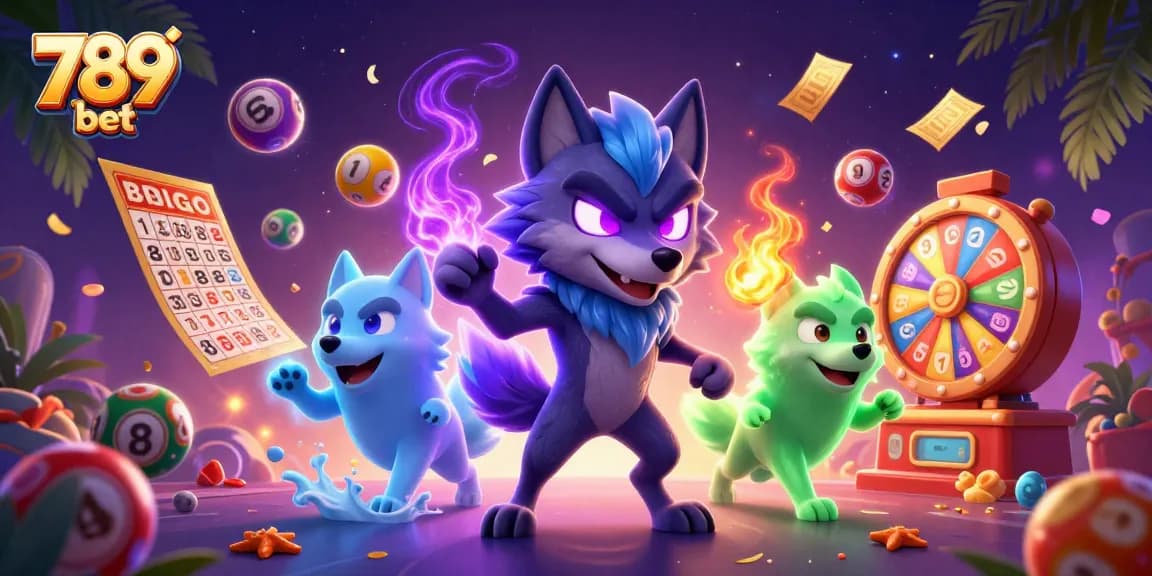 Win with engaging 789 bet lottery vibes featuring energetic wolves in a vibrant casino scene.