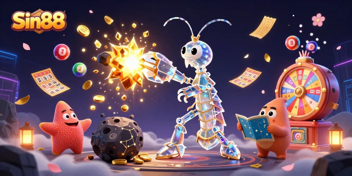 Sin88 engages players with vibrant lottery games and casino rewards in this 3D illustration.