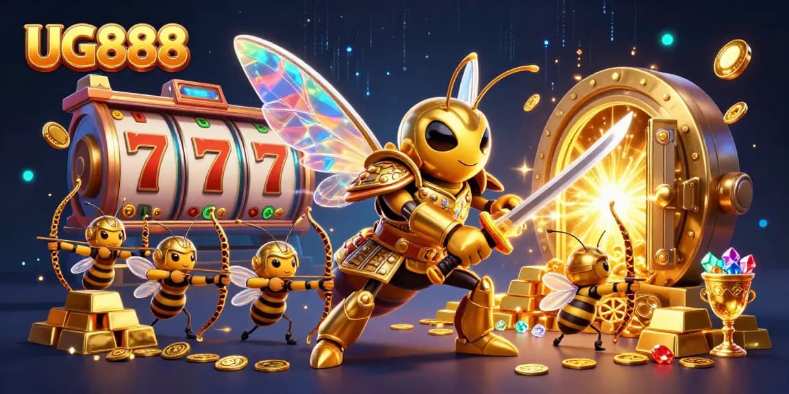 Experience thrilling jackpots with UG888 in an exciting casino adventure illustration.