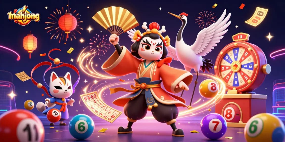Play mahjong with vivid energy in a festive scene filled with fortune elements and vibrant animations.