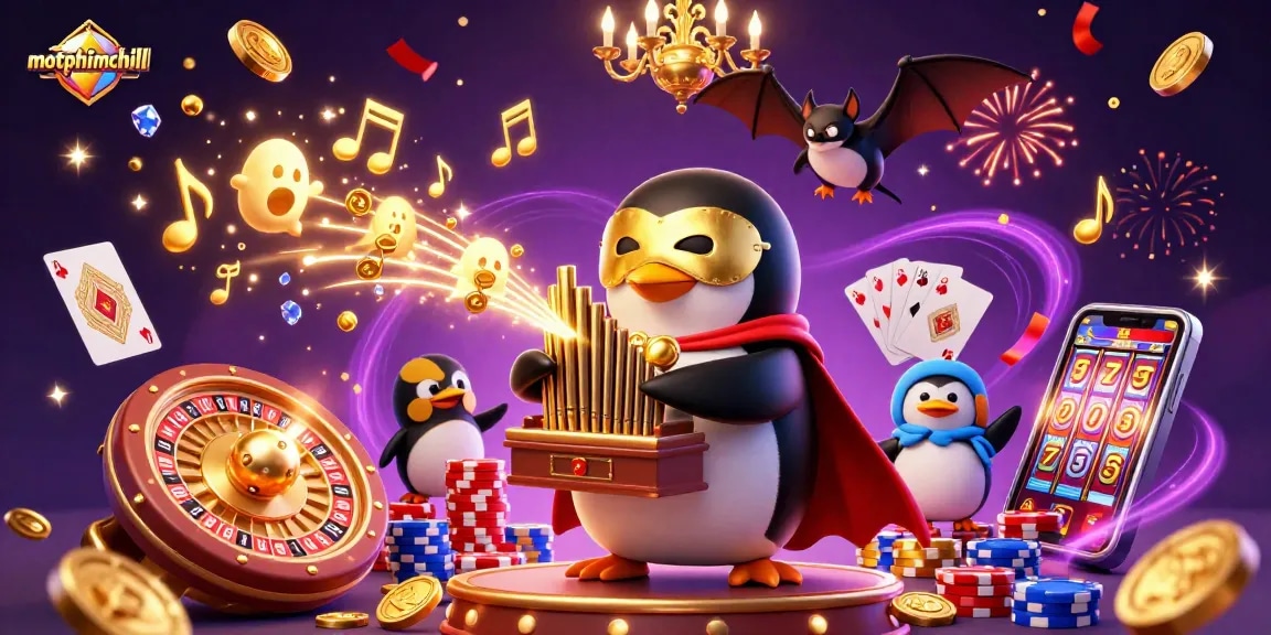 Experience motphimchill with vibrant casino elements featuring lucky sevens and golden coins.