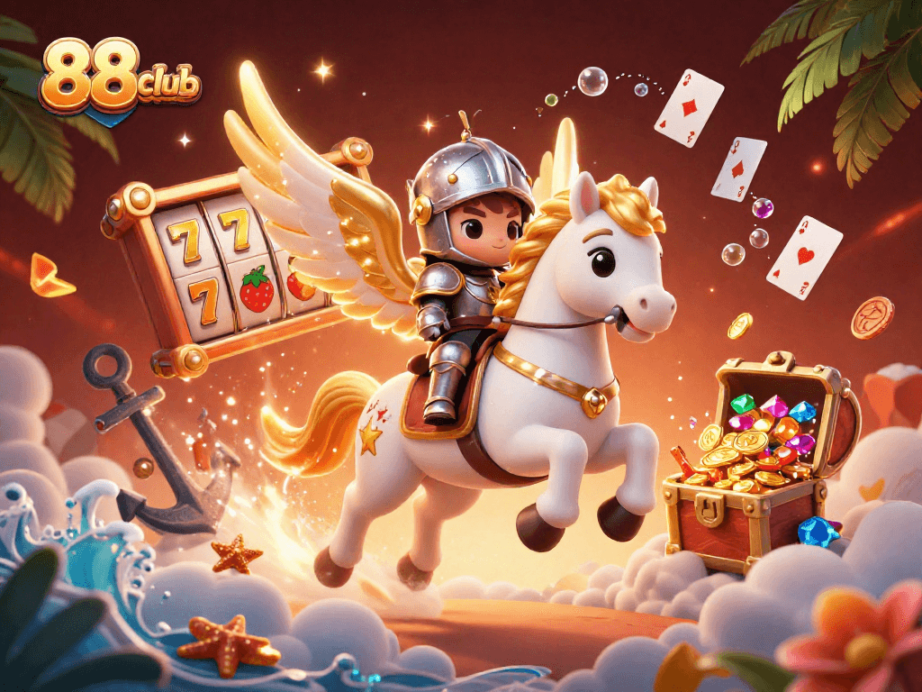 Experience the magic of 88club with a celestial horse and thrilling casino action.