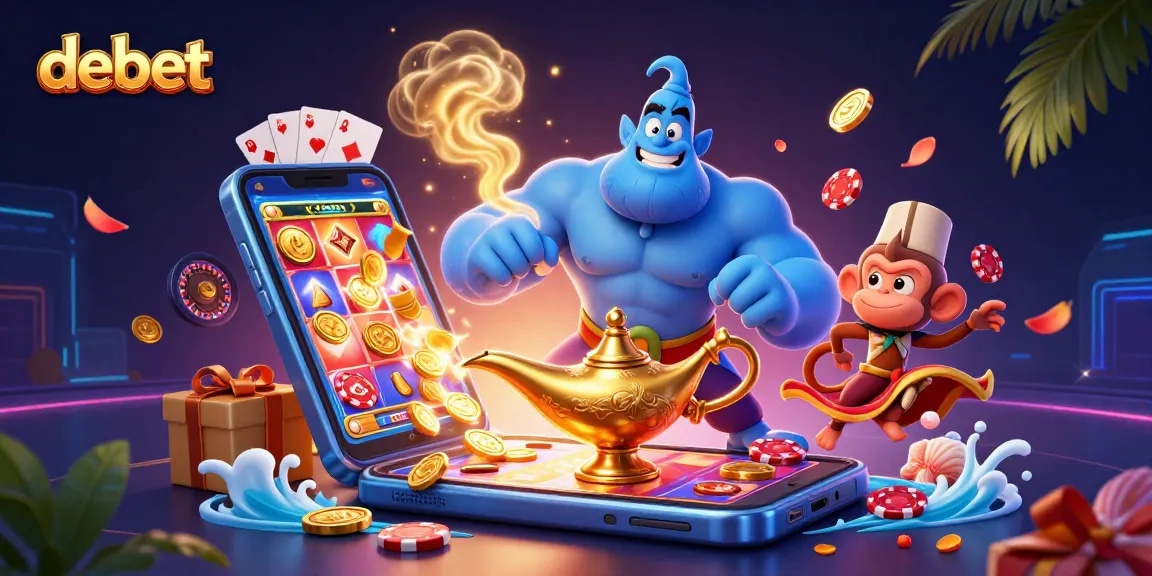 Engage with debet casino thrills amidst a lively genie, monkey, and magic carpet.