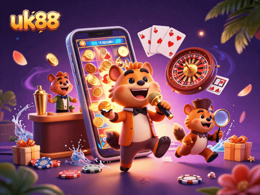 Engage in exciting casino games at uk88 with vibrant characters and dynamic gaming elements.
