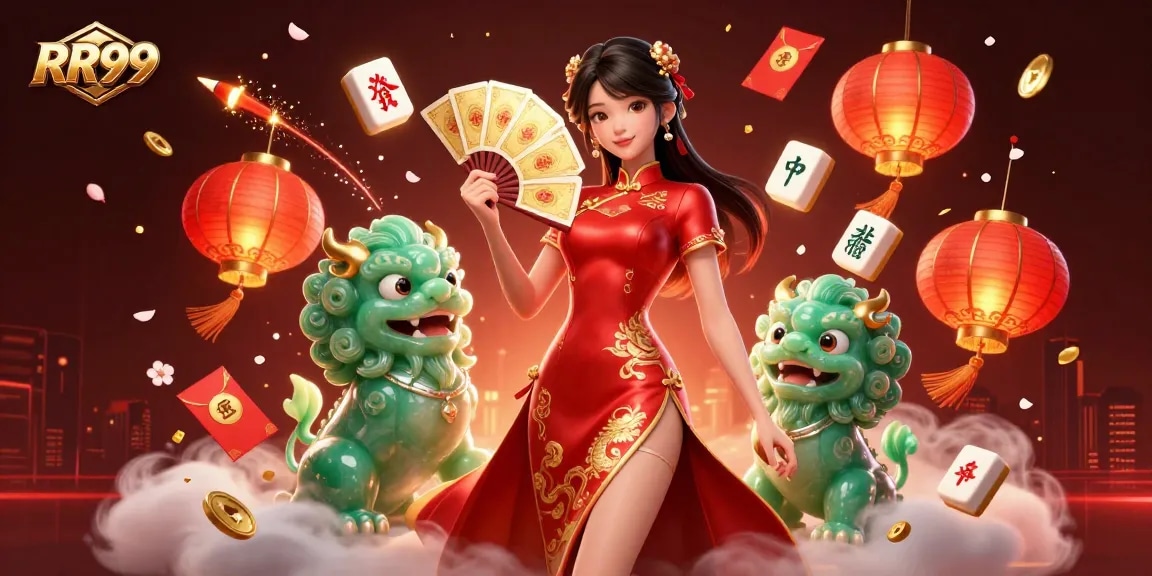 Experience thrilling gameplay at RR99, featuring vibrant casino elements and lively characters in a festive atmosphere.