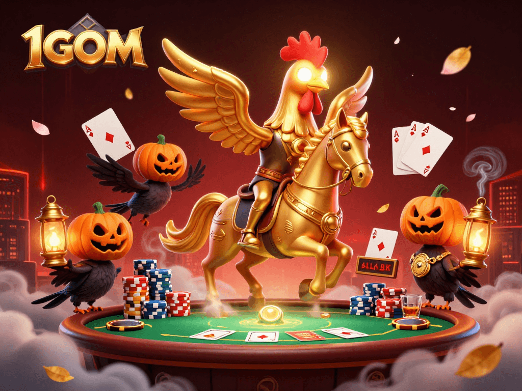 Engage in thrilling gameplay at 1GOM with a golden rooster in a dynamic casino setting.