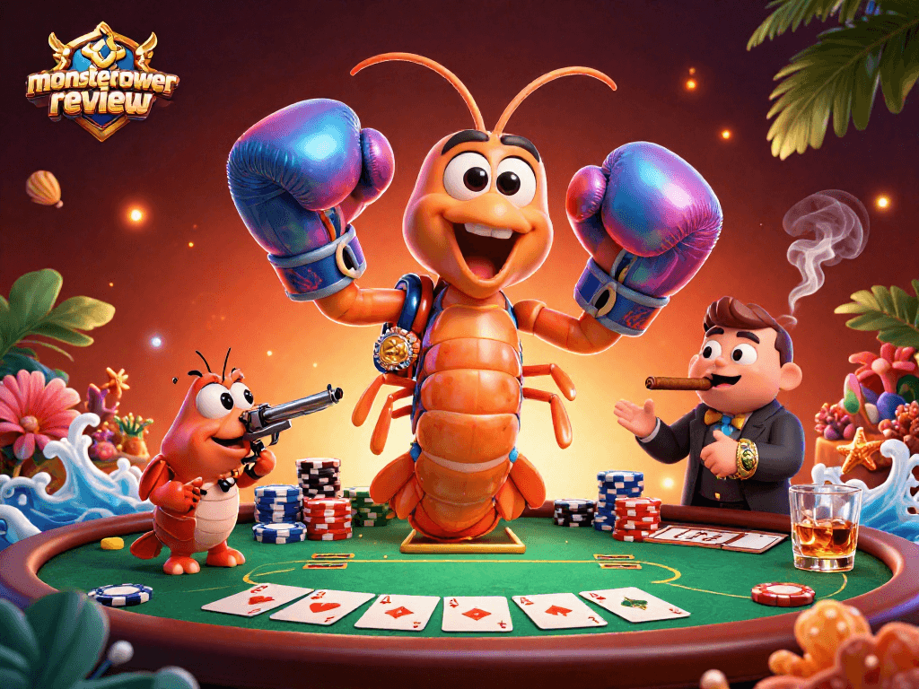 Experience thrilling gameplay with monstertowerreview featuring vibrant 3D characters at a poker table.