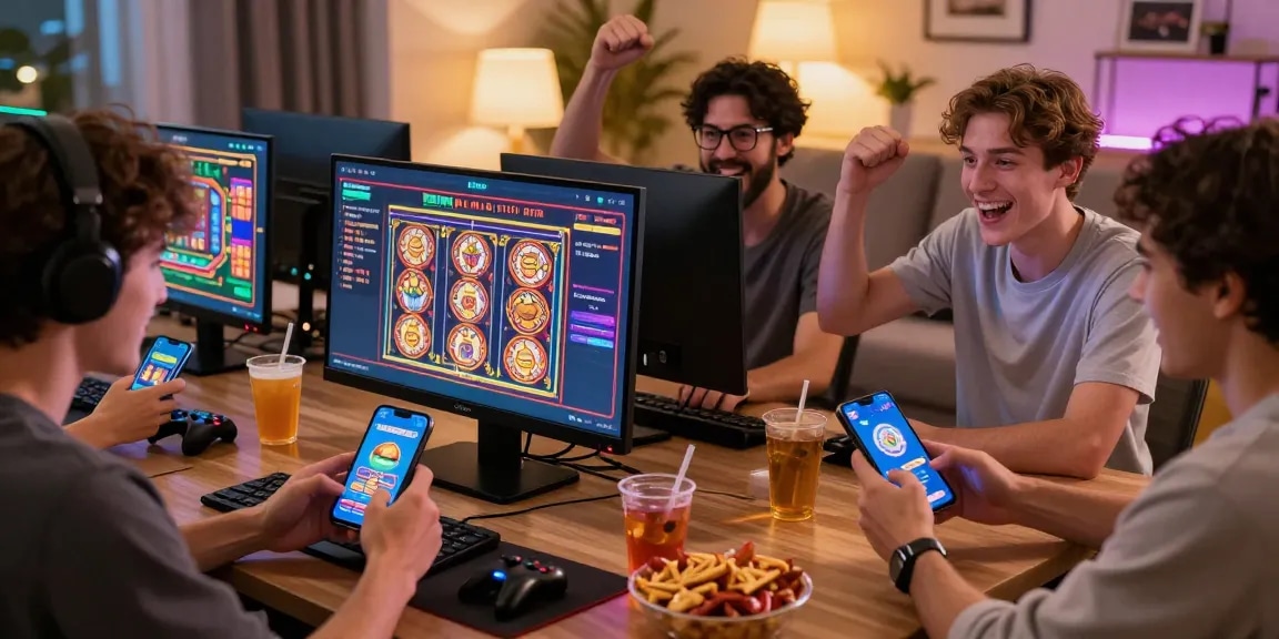 Players enjoying the KO66 mobile app while celebrating wins in a cozy gaming space.