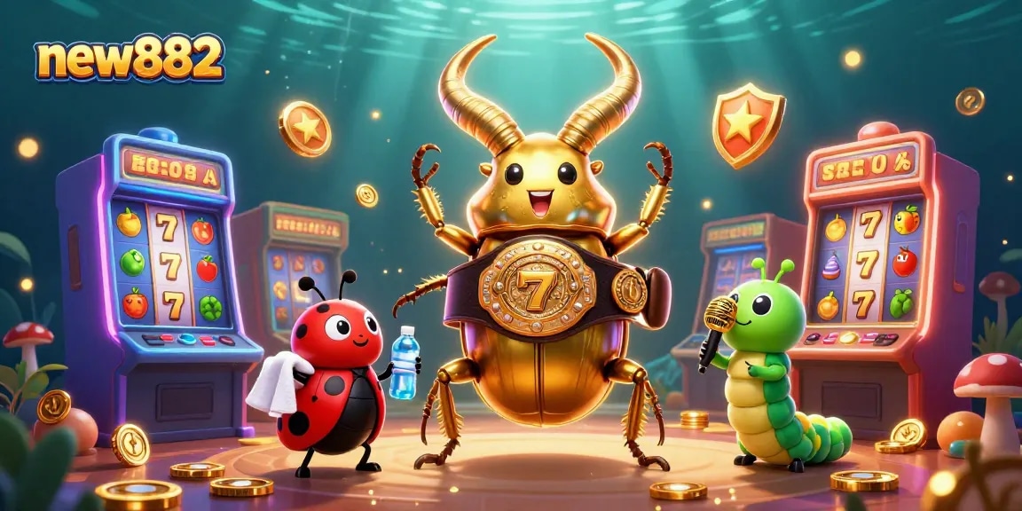 Spin the reels and win big with new882 in this vibrant casino scene showcasing thrilling slot games.