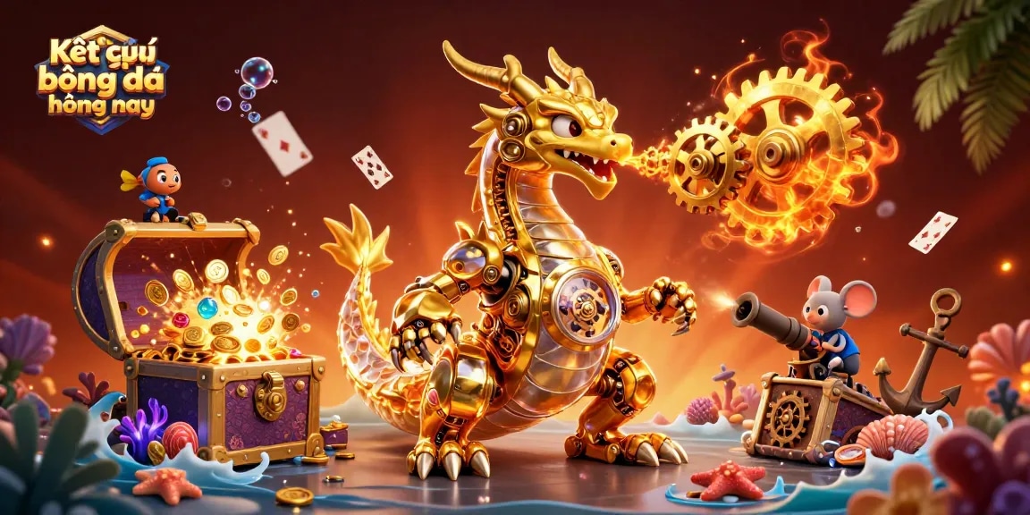 Experience Kết quả bóng đá hôm nay with animated gold coins, treasures, and engaging sports elements in a vibrant scene.