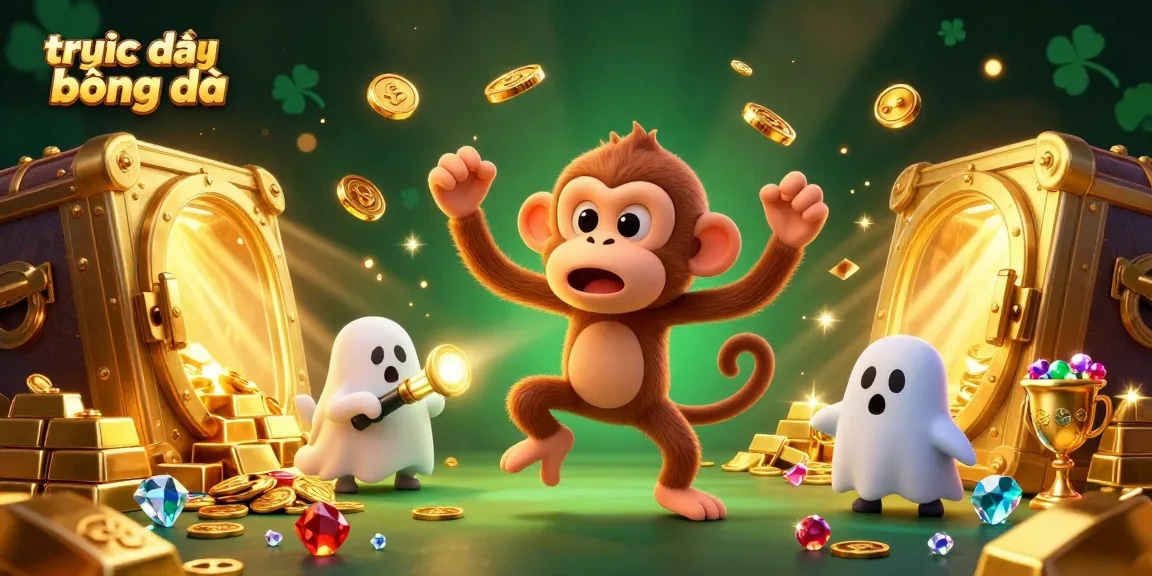 Experience the thrill of trực tiếp bóng đá with a playful monkey and a curious puppy in a vibrant haunted casino.