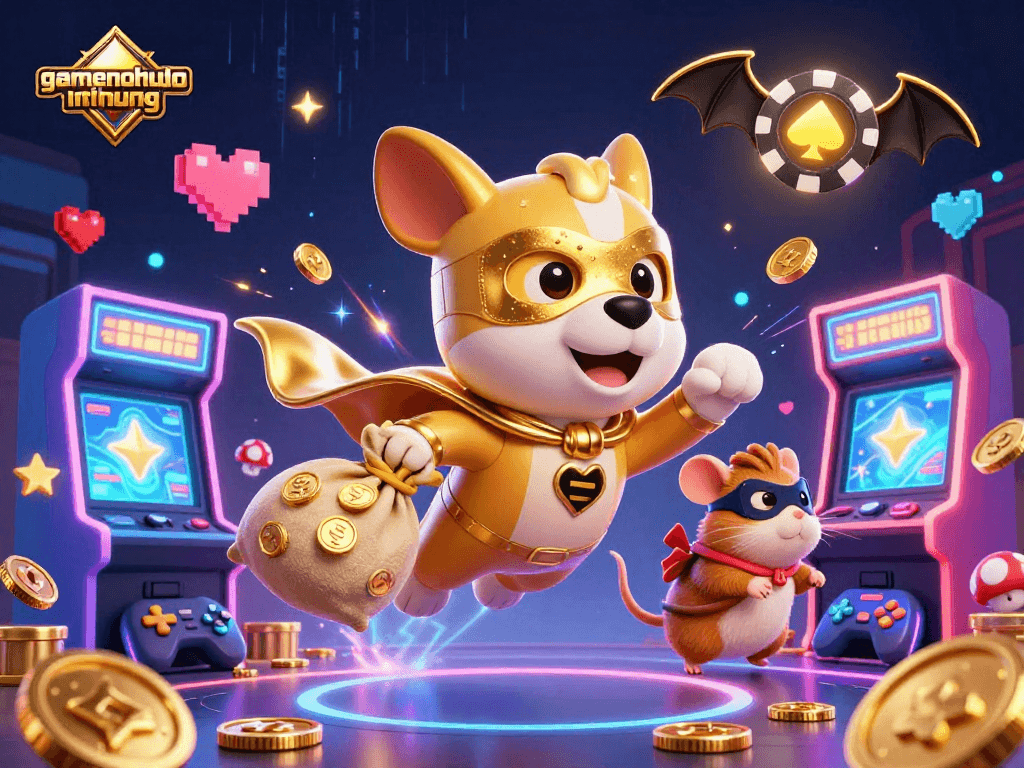 Join the fun at gamenohudoithuong with a lively illustration of superheroes flying over exciting gaming elements!