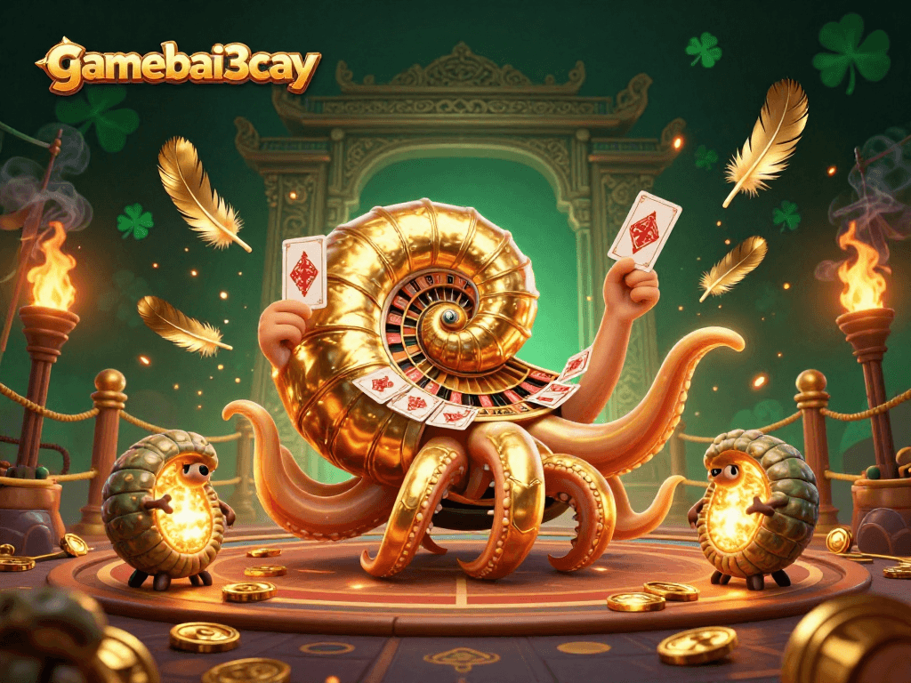 Experience thrilling gameplay at gamebai3cay featuring a giant nautilus roulette wheel and golden tokens.