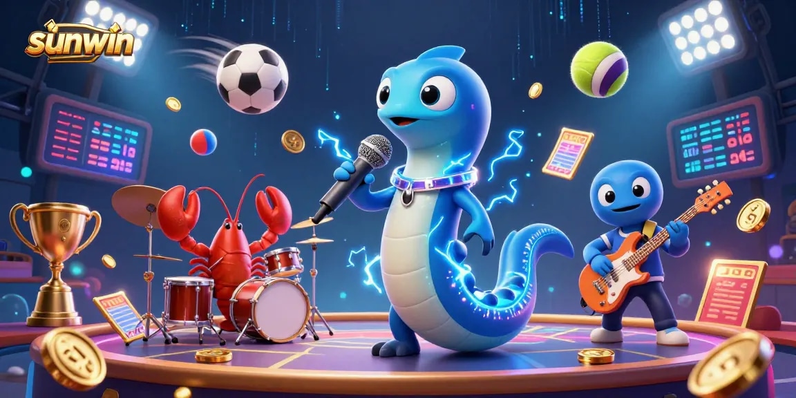 Experience thrilling gameplay with sunwin at an underwater casino featuring vibrant characters and sports elements.