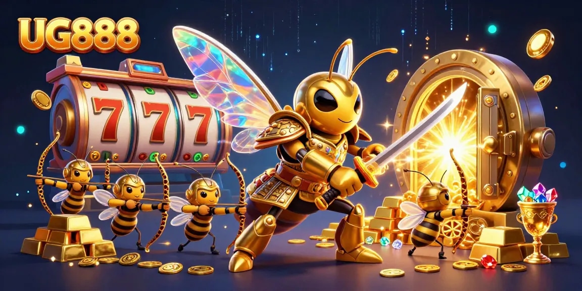 Experience thrilling jackpots with UG888 in an exciting casino adventure illustration.
