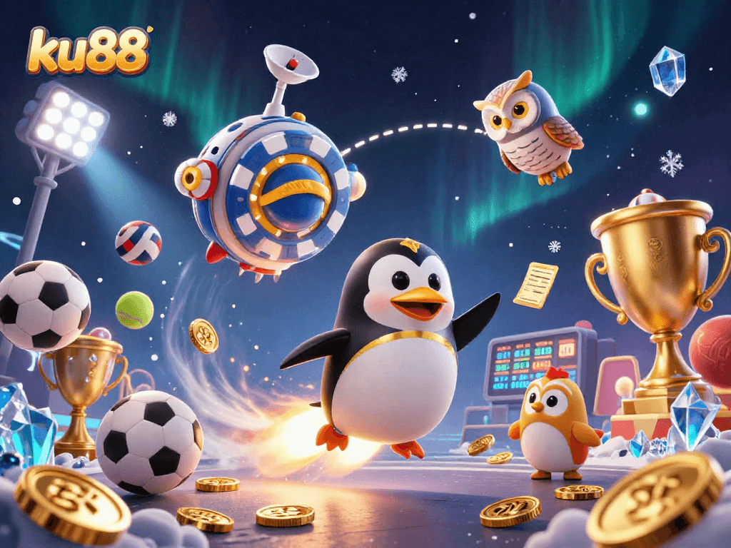 ku88 challenges gamblers with a vibrant casino experience featuring a penguin and sports elements