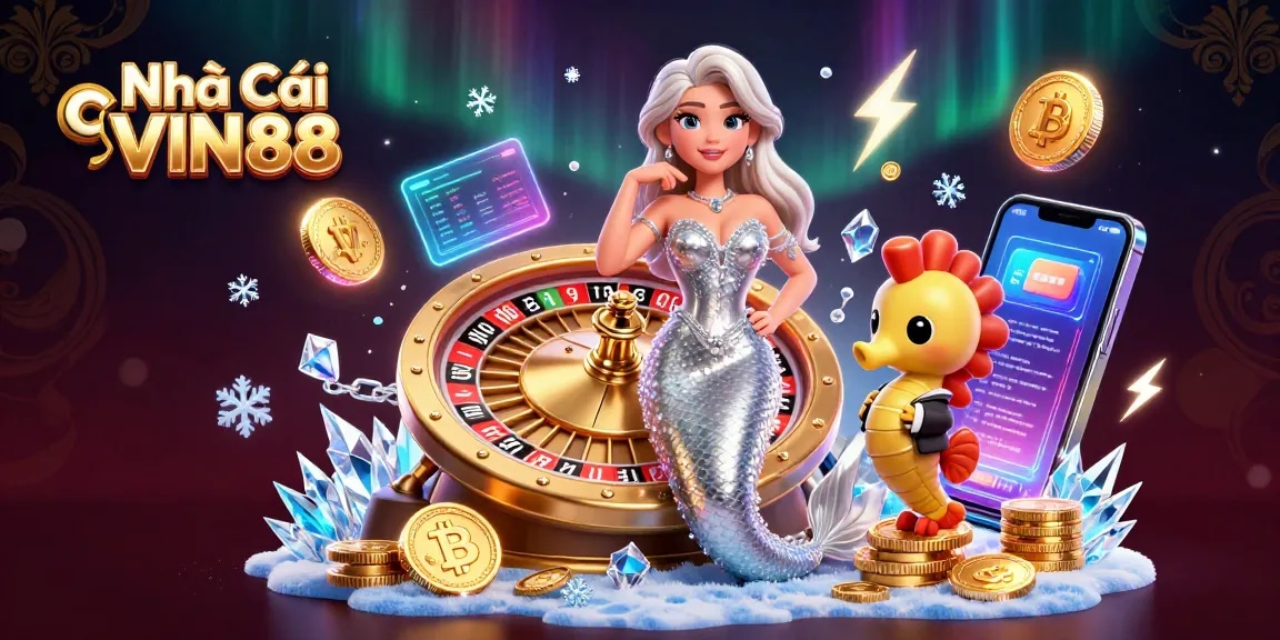 Experience the thrill of Nhả Cái VIN88 with stunning visuals of roulette and neon crypto elements.