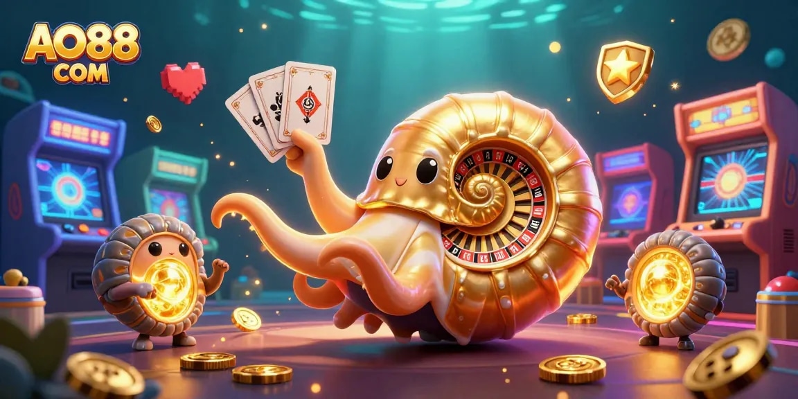 Experience thrilling gameplay actions at AO88 COM, showcasing a vibrant casino scene with animated elements.