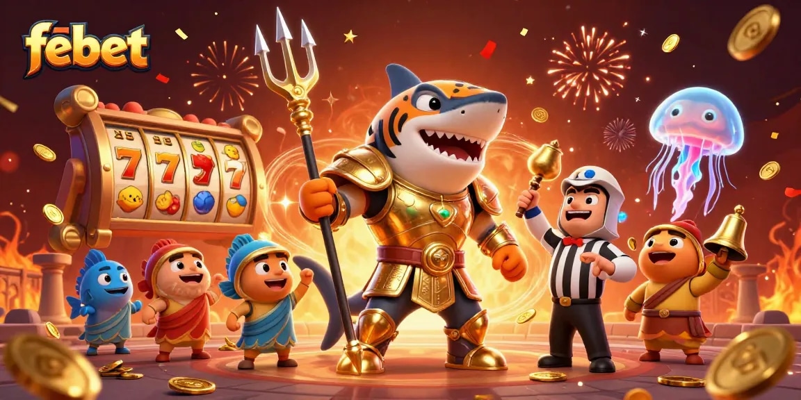Experience thrilling gameplay with febet's vibrant slot scene featuring a tiger shark and dynamic elements.