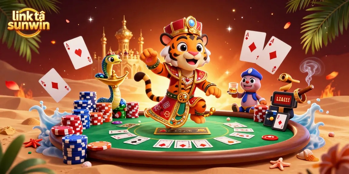 Experience the thrill and excitement with link tải sunwin, illustrated in a vibrant casino scene.
